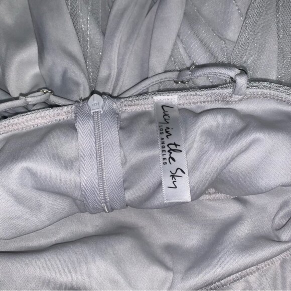 Lucy in The Sky Dress Size XS Silver Tulle Marguerite Plunge A-Line‎ Mini NWOT - Picture 14 of 14